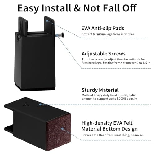 ZDDLOINP Bed Risers with Adjustable Screw Clamp, Fits Thickness of Furniture Frame from 0 to 1.5 Inch, Furniture Risers 4 Inch Heavy Duty Risers for Table Cabinet Support up to 5000lbs (4Pack, Black) 7