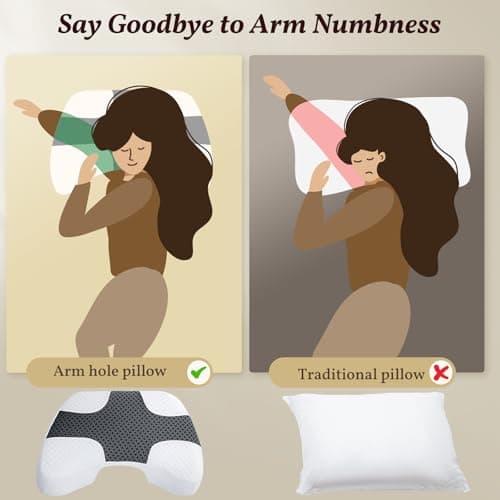 SAHEYER Side Sleeper Pillow with Arm Hole, Memory Foam Multi-Angle Armholes Pillow for Many Sleeping Positions, Ergonomic Support Pillow for Neck - Light Grey 5