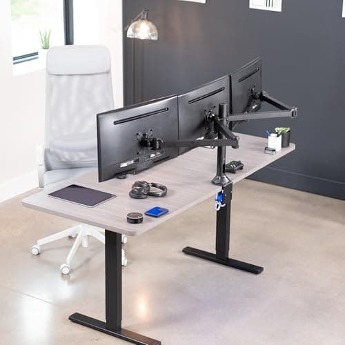 VIVO Triple Monitor 23 to 32 inch LED LCD Clamp-on Desk Mount, Heavy Duty Articulating VESA Computer Stand, Holds 3 Screens, Fully Adjustable for Home Office Workstation, Black, STAND-V103 9