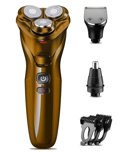 Cordless Electric Razor for Men: 3-in-1 Electric Shavers for Men - IPX7 Waterproof & Precision Blades - Turbo Speed Travel Kit for Beard Nose Sideburns，Golden Yellow