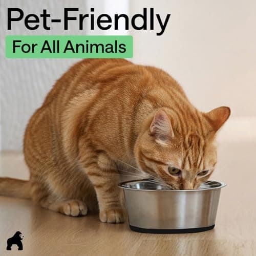 GORILLA GRIP Dog Bowls, Food Grade 304 Stainless Steel, Holds 2 Cups Each (16 fl oz) Food and Water Bowl for Feeding Dogs and Cats, Dishwasher Safe, Rust Resistant, BPA Free Rubber Base Set of 2 Black 9