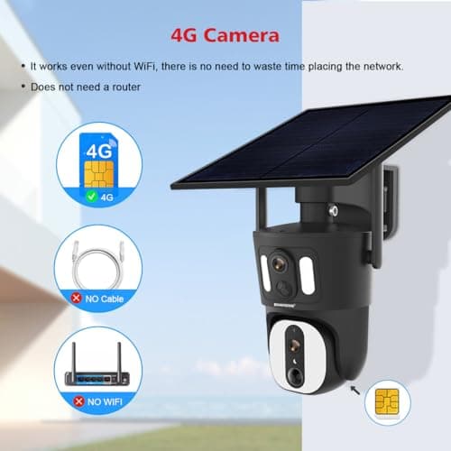BOAVISION 4G LTE Cellular Security Camera Outdoor, Dual-Lens Wide View, No WiFi, Wireless Solar Battery Powered, 1080P Spotlight Color Night Vision, Local Storage, 2-Way Talk 6