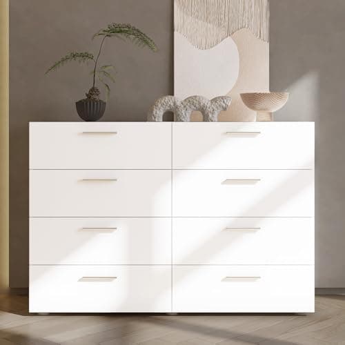 HOBBYZOO 8 Drawer Dresser for Bedroom, White Bedroom Dresser with Deep Drawers, Wood Chest of Drawers with Storage, 55 Inch Large Dresser Bedroom Furniture, 47.2" x 15.7" x 31.5"