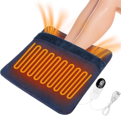 Double Sided Electric Foot Warmer with LCD Display, 6 Heat Settings & 3 Timer, Fast Heating Feet Heating Pad with Auto Shut Off, Non-Slip & Machine Washable Plush, Under Desk for Office/Home/Bed-Navy