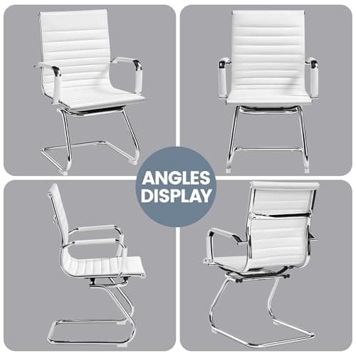 Yaheetech Faux Leather Office Reception Chair Without Wheels Mid Back Ergonomic Guest Chairs for Conference Reception Room Waiting Room, Set of 2 White 9