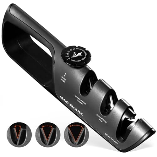 MAD SHARK Knife Sharpener, 6 Adjustable Sharpening Angle, Coarse & Fine Knife Sharpener Tool, Handheld Manual Knives Sharpener for Kitchen Knives, Pocket , Scissors, LARGE, Black