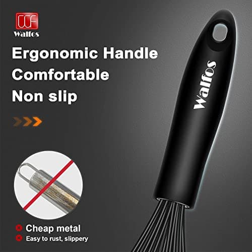 Walfos Silicone Whisk,Stainless Steel Wire Whisk Set of 3 -Heat Resistant 480°F Kitchen Whisks for Non-stick Cookware,Balloon Egg Beater Perfect for Blending,Whisking,Beating,Frothing & Stirring,Black 7
