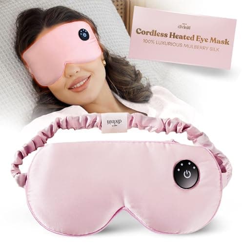 Silk Cordless Heated Eye Mask for Dry Eyes - Heating Warm Electric Mask Hot Moist Compress Heating Pad, Blepharitis, Chalazion, Stye - USB Rechargeable Sleep Mask - Pink