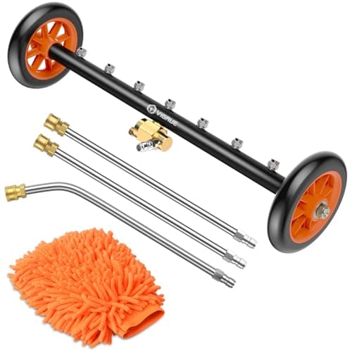 VIGRUE 2-in-1 undercarriage Pressure Washer Attachment,24 Inch Pressure Washer Water Broom with 7 Nozzles,Under Car Washer Cleaner with 3 Pieces Extension Wand,4000 PSI,Orange