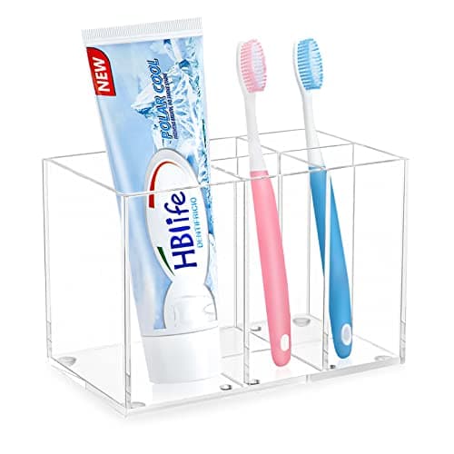 HBlife Small Toothbrush Holder for Bathroom, 5 Slots Clear Acrylic Bathroom Accessories Organizer for Small Spaces