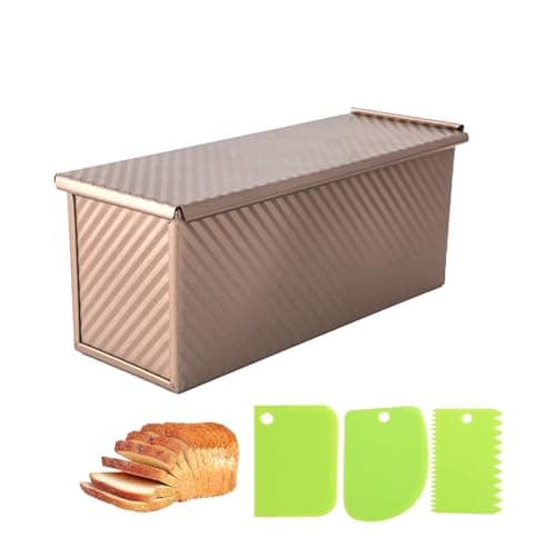 Spmarkt Bread Pan, 13 * 5inch Aluminized Steel Non-Stick Rectangle Pullman Loaf Pan with Lid, Long Sourdough Bread Loaf Pan for Homemade, Deep Bread Tin with Dough Scraper Cutter