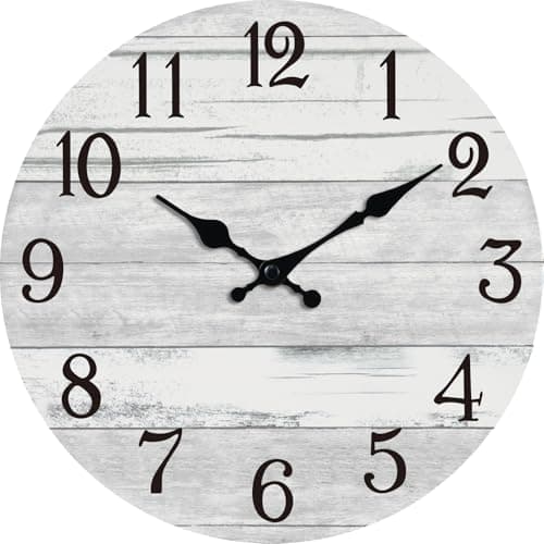 KECYET Wall Clock Battery Operated 8 Inch Gray Silent Non Ticking Country Rustic Design Vintage Retro Decorative for Bathroom Kitchen Bedroom