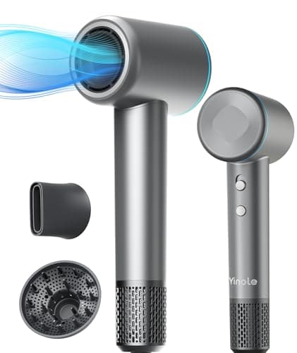 Yinole Hair Dryer Ionic Blow Dryer with Diffuser for Curly Hair, 1500W High-Speed Brushless Corded with 150,000 RPM, Fast Drying Low Noise Thermo-Control Hairdryer with Nozzle for Home Travel