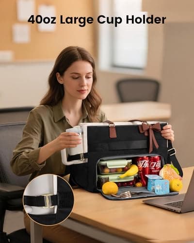 LOVEVOOK Lunch Bag, Tote Bag for Women with Insulated Lunch Compartment, Laptop Bag with Large Capacity & Cup Holder, Work Tote for Teacher, Nurse, Travel, College, Daily, Black-Beige-Brown, 15.6 Inch 5