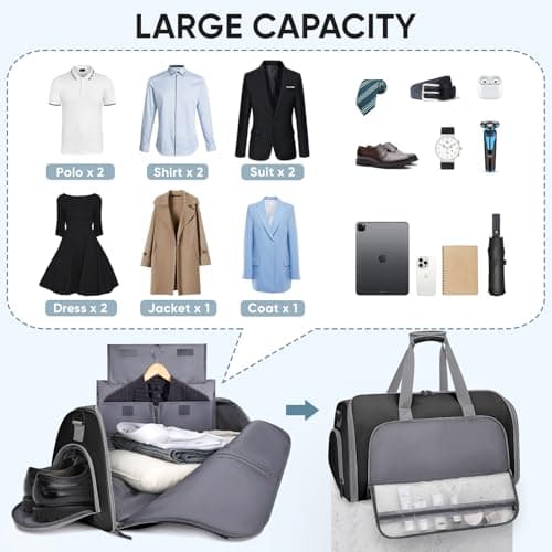 BALEINE Convertible Travel Garment Bag, Travel Suit Bag for Men, 2 in 1 Carry on Garment Bag for Hanging Clothes, Garment Duffel Bag for Travel Business (Black) 5