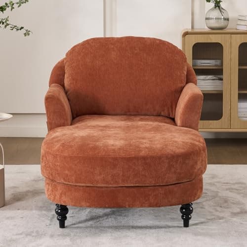 Chaise Lounge Chair Indoor, 59.8"Oversized Couch Reading Chairs, Chenille Comfortable Deep Sleeping Single Sofa, Upholstered Modern Couch Sofa Bed for Living Room, Bedroom & Apartment (Orange) 8