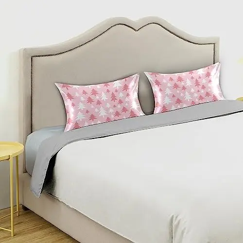 Christmas Trees Pillow Covers Silk Pillowcase for Hair and Skin with Envelope Closure Satin Pillowcase Standard Size Pillow Case for Bedroom Bed Sleeping (20x30 Inch) 5