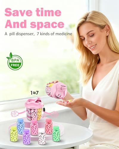 Cute Pill Organizer,Pill Dispenser with 7 Large Compartments,Portable Pill Bottle Box with Wide Opening for Easy Use, Anti-Mix Pills Organizer for Travel,Includes 20 Pcs Sticky Labels（Pink） 6