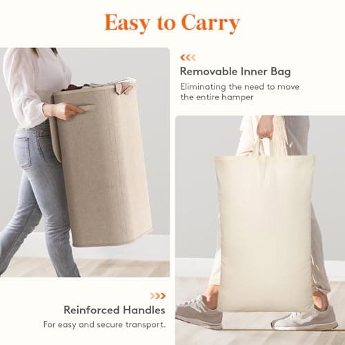 Lifewit 105L Large Laundry Basket with Lid, Laundry Hamper with Plastic Handles and Removable Bag, Foldable Tall Dirty Clothes Hampers for Laundry for Laundry Room, Bedroom, Bathroom, Dorm, Beige 7