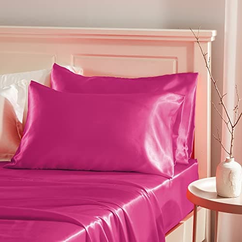 Manyshofu Hot Pink Satin Pillowcase for Hair Protection- 2Pcs Queen Pillow Cases, Luxury & Silky Pillowcases 20x30 Pillow Covers with Envelope Closure