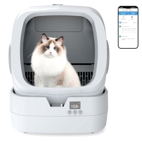 UPFAS Automatic Cat Litter Box Self Cleaning - APP Control - Weight Monitoring - Ultra-Quiet, Medium Cats and Kittens Litter Box, Safe Anti-Pinch【Assembly Required】- Light Grey