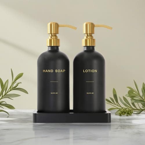 Prus Waso Soap Dispenser Bathroom Set, Hand and Lotion Dispenser with Stainless Steel Pump, Perfect for Black and Gold Bathroom Decor. (Gold & Black) 5