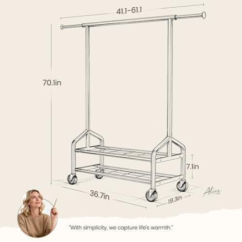 WATIOWL Heavy Duty Clothes Rack, Rolling Clothing Rack for Hanging Clothes Load 650 LBS with 2 Sturdy Shelves, Metal Garment Rack with Wheels for Bedroom, Laundry Room, Retail Store, Silver 8