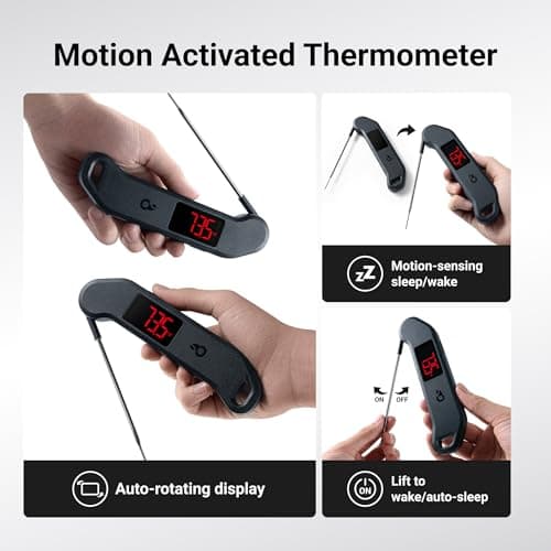 Professional Digital Meat Thermometer, 1 Sec Instant Read, ±0.5℉ Accuracy NIST&NSF Certified Food Thermometer, Auto-Rotate Bright LED Screen, Highly Waterproof Cooking Thermometer for Grill BBQ, Black 7