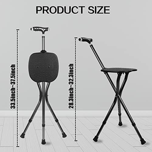 Yayayo Hold 440 lbs Folding Canes with Seat Walking Stick Height Adjustment Cane Seat Capacity Frosted Handle with Magnetic Therapy Stone Crutches Stool (Square LED) 6