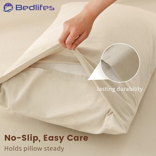 Bedlifes 100% French Linen Pillowcases Queen Size 20x30 Inch, Set of 2 - Natural Soft, Breathable & Moisture-Wicking,Envelope Closure,Easy Care(Linen) 5