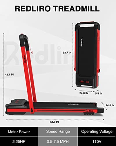 REDLIRO Under Desk Treadmill, 2 in 1 Motorized Portable Foldable Walking Pad, Compact Fold Up Treadmill for Small Space with Remote Control, LED Display for Home & Office Use 8
