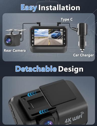 Dash Cam Front and Rear Camera, 4k+1080P WiFi Dual Dash Cam with APP, 3’’ IPS Dash Camera for Cars with Free 64GB Card, Otovoda Dashboard Camera with Night Vision, 24/7 Parking Monitor, WDR 7