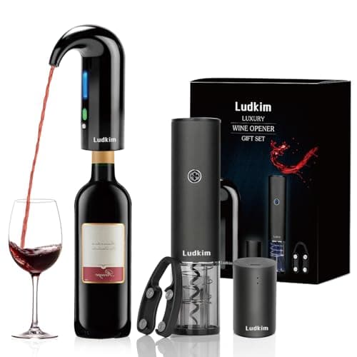 Rechageable Electric Wine Opener Gift Set, Electric Wine Aerator Dispenser, Electric Wine Corkscrew, Automatic Wine Saver Vaccum Pump, Foil Cutter, 4-in-1 Cordless Wine Bottle Opener Gift Set