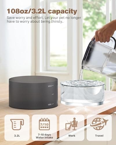 Cat Water Fountain: 108oz/3.2L Cat Fountain Super Silent Pet Drinking Dispenser - Water Fountains for Kitty Indoor - Quiet Pump and Faucet Design - Suitable for Cats and Dogs - BEMOONY 6
