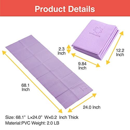 Primasole Folding Travel Yoga Mat Foldable light weight Easy to carry to Workout Fitness Class Beach Park Travel Picnics 4mm thick Quartz Purple Color PSS91NH049A 6