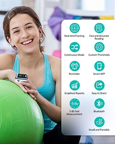 HealthTree Pulse Oximeter Oxygen Monitor Fingertip, Bluetooth Pulse Ox with Free APP, O2 Pulse Oximeter Finger and Heart Rate Monitor, 2 X AAA Batteries, Lanyard 6