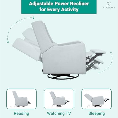 Naomi Home Tanya Luxury Motion Recliner Chair, Light Gray – Plush Upholstered Glider Rocker with USB Charging, Swivel, and Lumbar Support for Nursery Comfort, 275 lbs Capacity 8