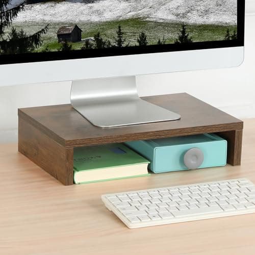 TEAMIX 14.2 inch Monitor Stand Riser, Rustic Brown Wood Monitor Riser with Storage for Desk Small Monitor Stand TV/Screen/PC/Laptop Riser Computer Stand Desktop Shelf (Brown-14.2 inch) 7