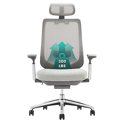 COLAMY Ergonomic Mesh Office Chair, High Back Computer Executive Desk Chair with Adjustable Headrest and 4D Arms, Slide Seat, Tilt Lock-Light Grey