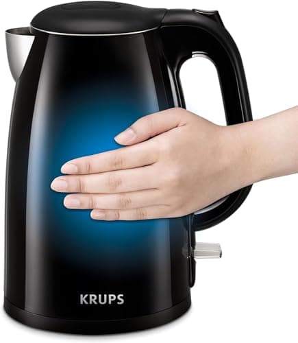 KRUPS: 1.5L Electric Kettle, Cool Touch Stainless Steel Interior, 1500 Watt, Fast Boiling, one cup in 80 seconds, Double Wall, Fast Boiling, Auto Off, Keep Warm, Cordless Black