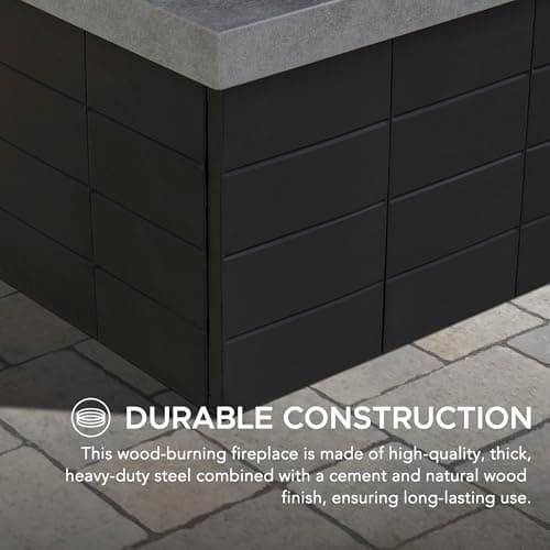 SUNJOY Outdoor Fireplace with Wood Storage and Chimney, Steel Outdoor Wood Burning Fire Pit with Log Holders, Fire Poker and PVC Cover, for Patio Garden Deck Backyard 7