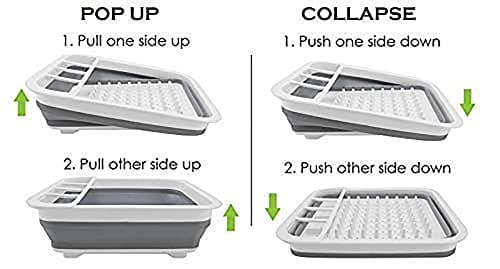 Ahyuan Collapsible Dish Drying Rack Portable Dinnerware Drainer Organizer for Kitchen RV Campers Travel Trailers Space Saving Kitchen Storage Rack Tray (With Drainboard) 6
