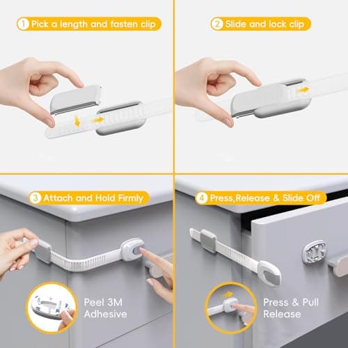 BBsecure 8 Packs Cabinet Locks Baby Proofing, Child Proof Cabinet Locks with 3M Adhesive, No-Drill Child Safety Cabinet Lock, Flexible for Drawer, Door, Fridge, Trashcan, Toilet Seat, Pantry 5