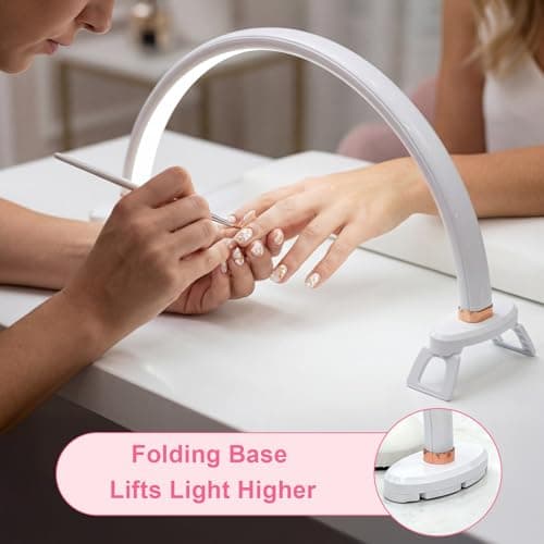 obcd Half Moon Light for Nail Desk 16 inch Nail Desk Light Half Moon Lamp Portable Arch Lamp Dimmable with Foldable Bracket for Desk Salon Table Use, 3 Color Temperature 4