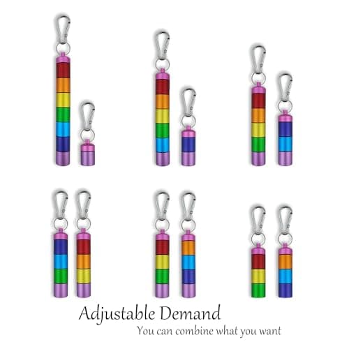 TEAHOOR Small Portable Metal Pill Organizer Case Keychain, Stackable Waterproof Travel Cute Pill Box Holder,Aluminum Alloy Pill Container,Compartment for Holding Supplements, Vitamins and Medicine 6