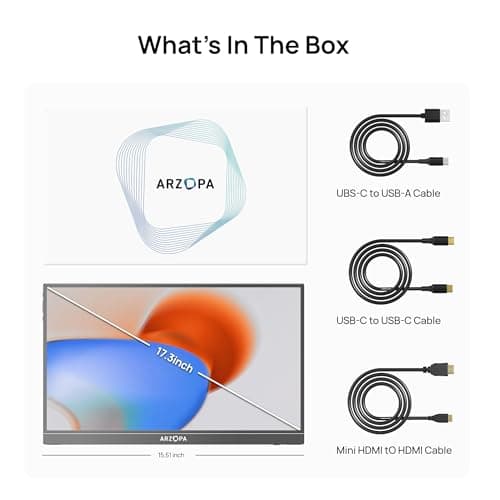 ARZOPA 17.3" Portable Monitor, 1080P FHD 103% sRGB IPS Gaming Monitor Laptop Monitor with Built-in Kickstand HDMI USB C External Screen for PC Mac Phone Xbox PS5 - A1M 9