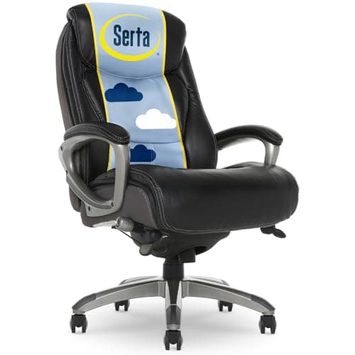 Serta Lautner Executive Home Office Desk Chair, Ergonomic High-Back with Adjustable Lumbar and Body Pillows, SmartLayers and ComfortCoils Technology, Mesh and Bonded Leather, Black and Gray