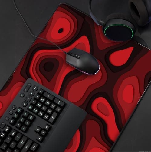 Large Gaming Mouse & Desk Pad with Abstract Pattern, Extended Size Desk Mat, Non-Slip Surface (Red, 31 x 15.5 inches) 7