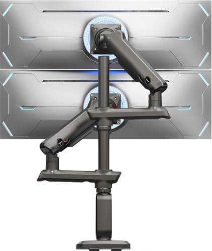 HUANUO Dual Monitor Arm for 13-49" Ultrawide Screens up to 40 lbs, Heavy Duty Aluminum Extra Tall Monitor Desk Mount, Vertical Stacked Fully Adjustable Dual Monitor Mount, Max VESA 100x100