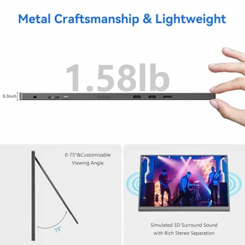 Veout 16" 1920 * 1200P IPS Portable Monitor, USB-C/HDMI FreeSync, 0.3" Ultra-Slim with Kickstand, 4 Colors for Travel & Office 5